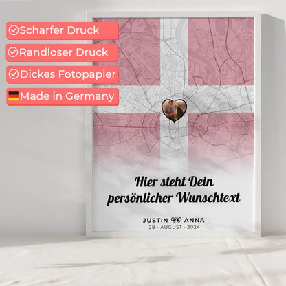 Personalisiertes Poster für Paare Stadtkarte Dänemark mit Wunschtext Foto