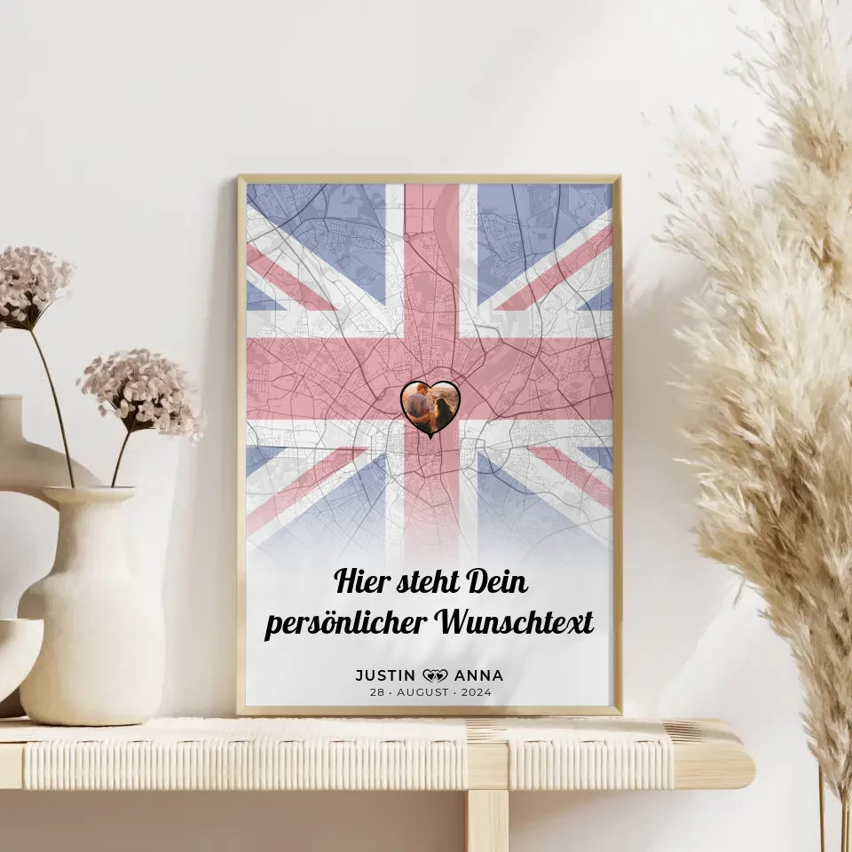 Personalisiertes Poster für Paare Stadtkarte England mit eigenem Wunschtext