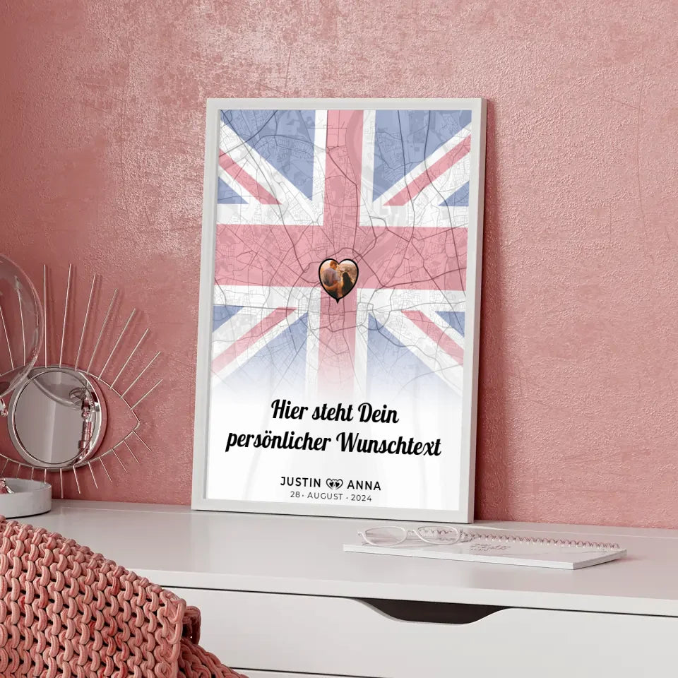 Personalisiertes Poster für Paare Stadtkarte England mit eigenem Wunschtext