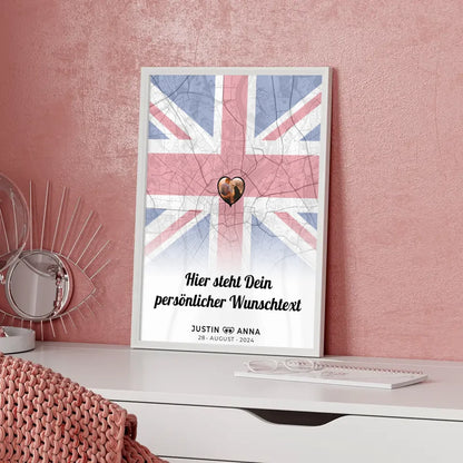 Personalisiertes Poster für Paare Stadtkarte England mit eigenem Wunschtext