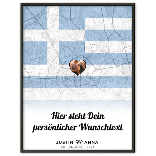 Personalisiertes Poster für Paare Stadtkarte Foto Griechenland Wunschtext