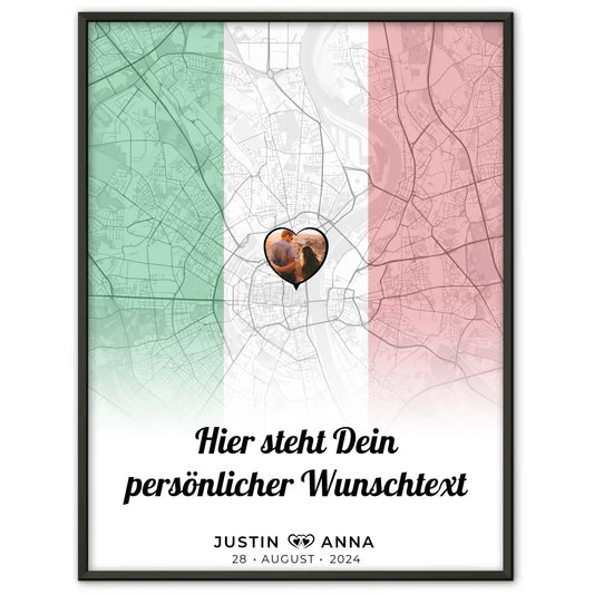 Personalisiertes Poster für Paare Stadtkarte Italien mit Foto und Wunschtext