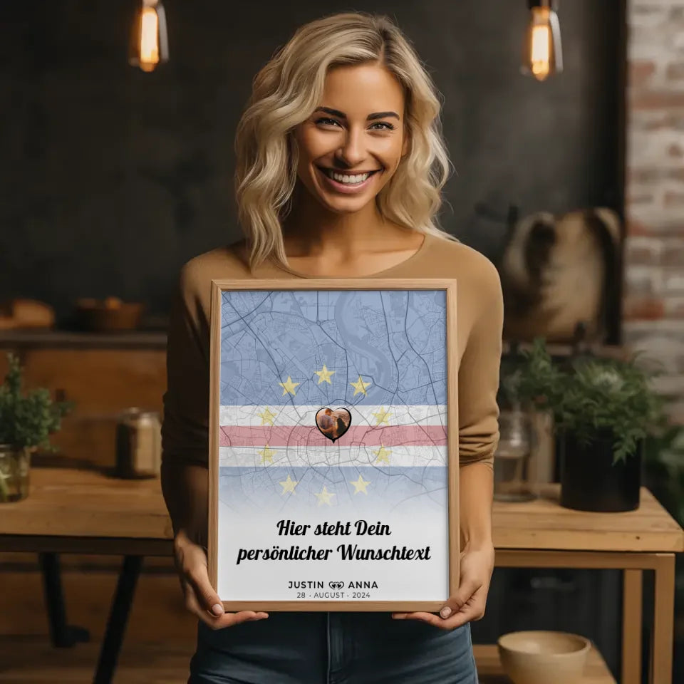 Personalisiertes Poster für Paare Stadtkarte Kapverden mit Foto und Wunschtext