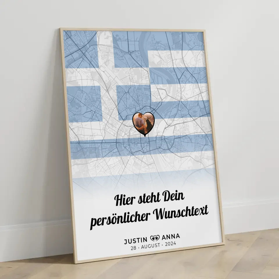 Personalisiertes Poster für Paare Stadtkarte Foto Griechenland Wunschtext