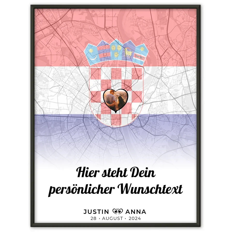 Personalisiertes Poster für Paare Stadtkarte Foto Kroatien Eigener Wunschtext