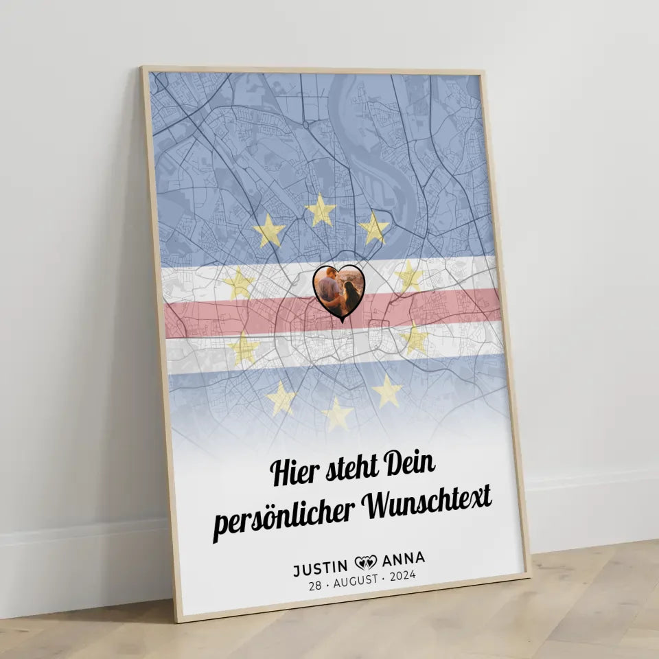 Personalisiertes Poster für Paare Stadtkarte Kapverden mit Foto und Wunschtext