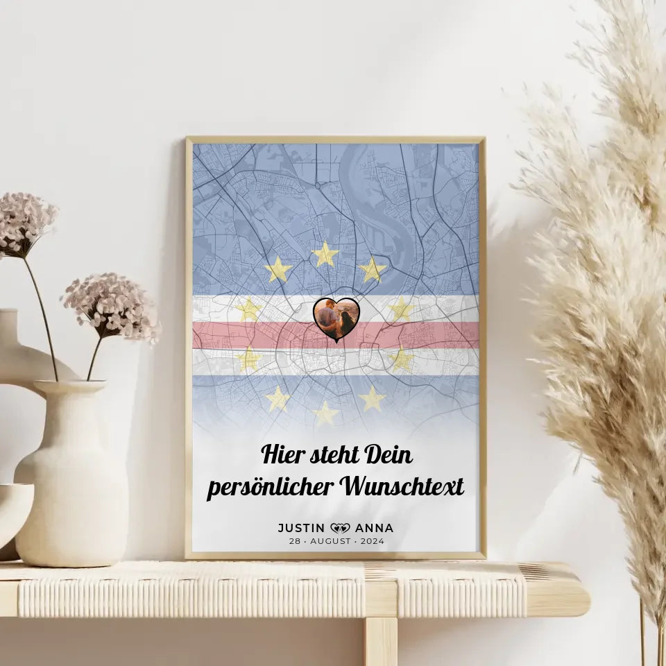 Personalisiertes Poster für Paare Stadtkarte Kapverden mit Foto und Wunschtext
