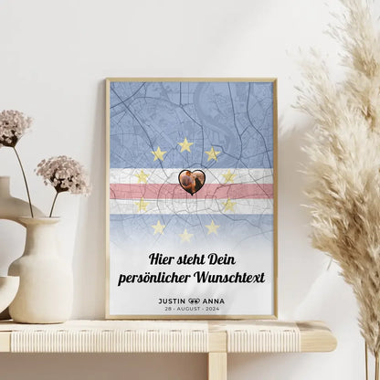 Personalisiertes Poster für Paare Stadtkarte Kapverden mit Foto und Wunschtext