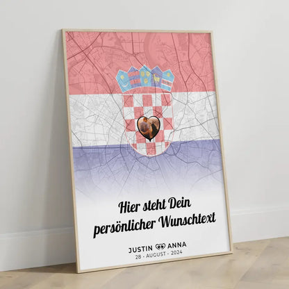 Personalisiertes Poster für Paare Stadtkarte Foto Kroatien Eigener Wunschtext