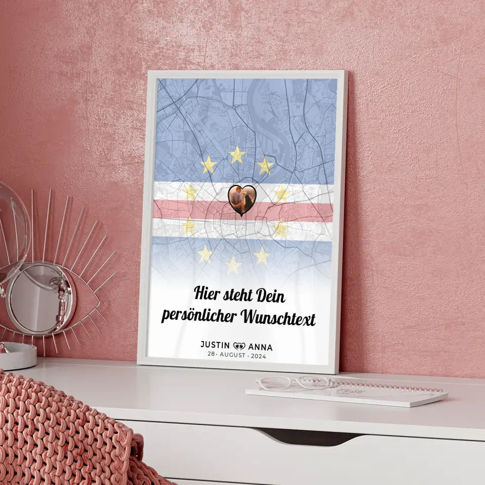 Personalisiertes Poster für Paare Stadtkarte Kapverden mit Foto und Wunschtext