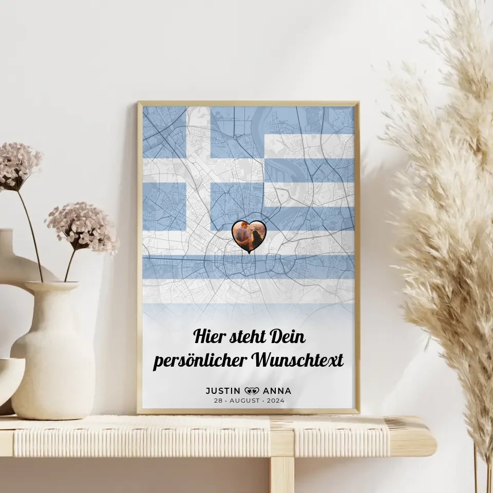 Personalisiertes Poster für Paare Stadtkarte Foto Griechenland Wunschtext