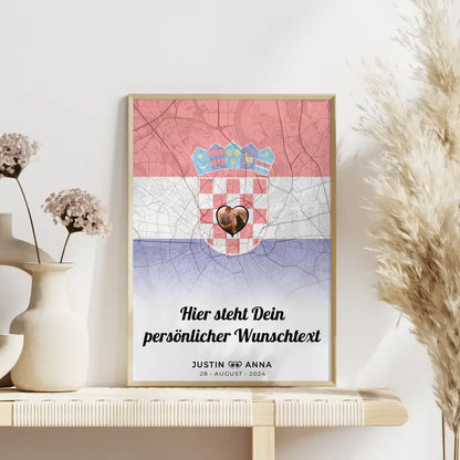 Personalisiertes Poster für Paare Stadtkarte Foto Kroatien Eigener Wunschtext