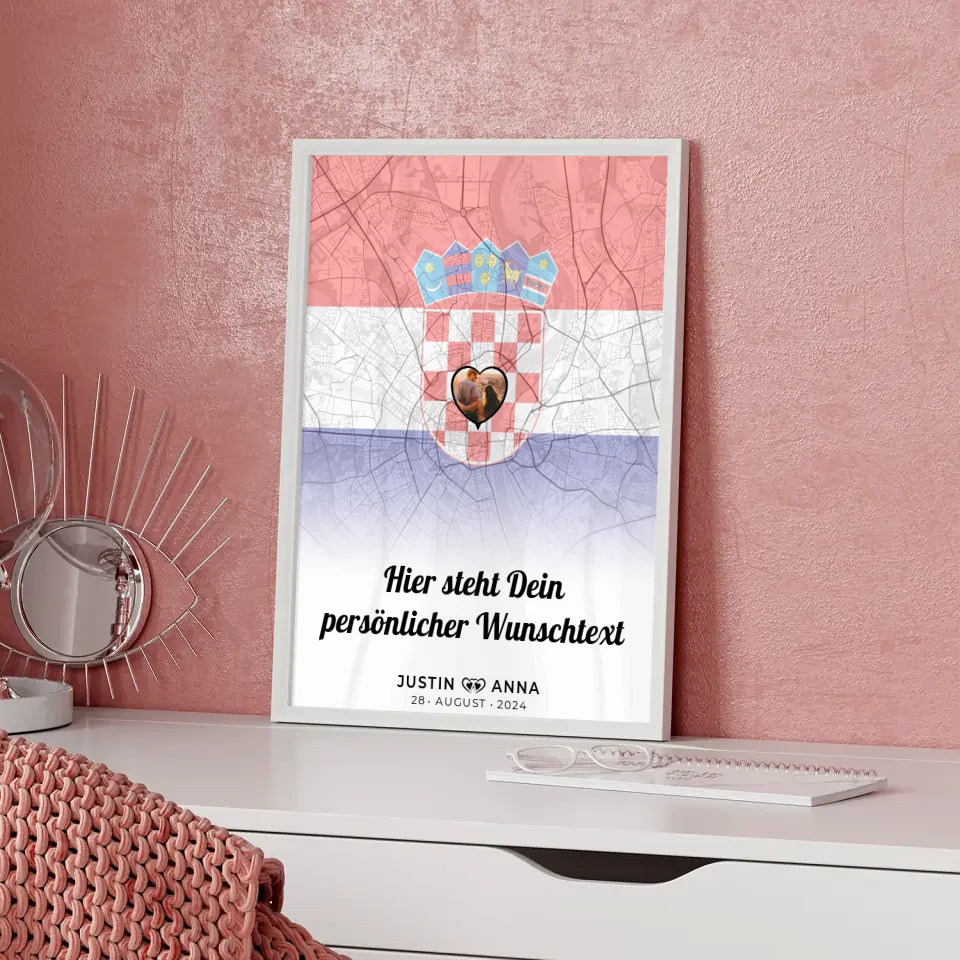 Personalisiertes Poster für Paare Stadtkarte Foto Kroatien Eigener Wunschtext