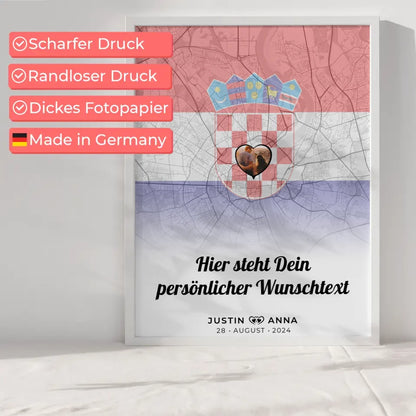 Personalisiertes Poster für Paare Stadtkarte Foto Kroatien Eigener Wunschtext