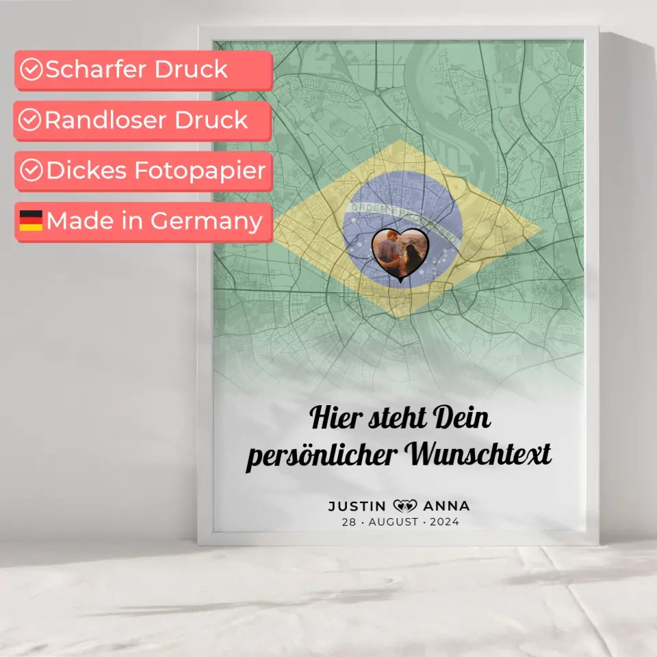 Personalisiertes Poster für Paare Stadtkarte Foto Brasilien eigener Wunschtext