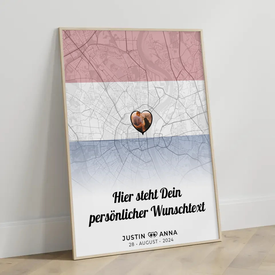 Personalisiertes Poster für Paare Stadtkarte Niederlande mit Foto und Wunschtext