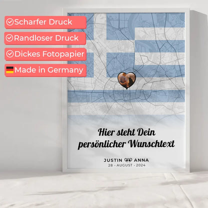 Personalisiertes Poster für Paare Stadtkarte Foto Griechenland Wunschtext