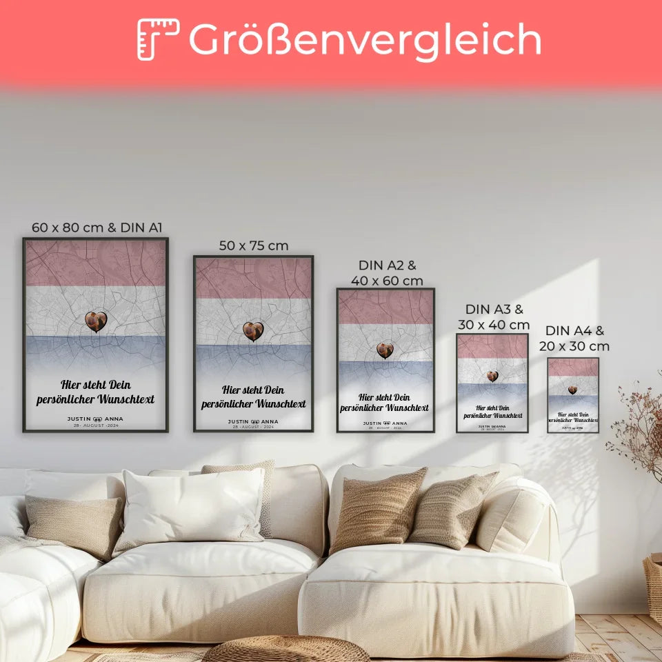 Personalisiertes Poster für Paare Stadtkarte Niederlande mit Foto und Wunschtext