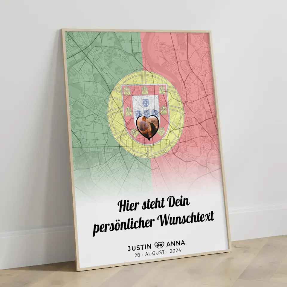 Personalisiertes Poster für Paare Stadtkarte Foto Portugal eigener Wunschtext