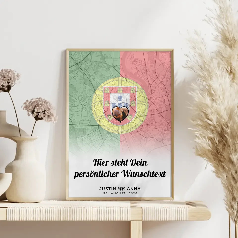 Personalisiertes Poster für Paare Stadtkarte Foto Portugal eigener Wunschtext
