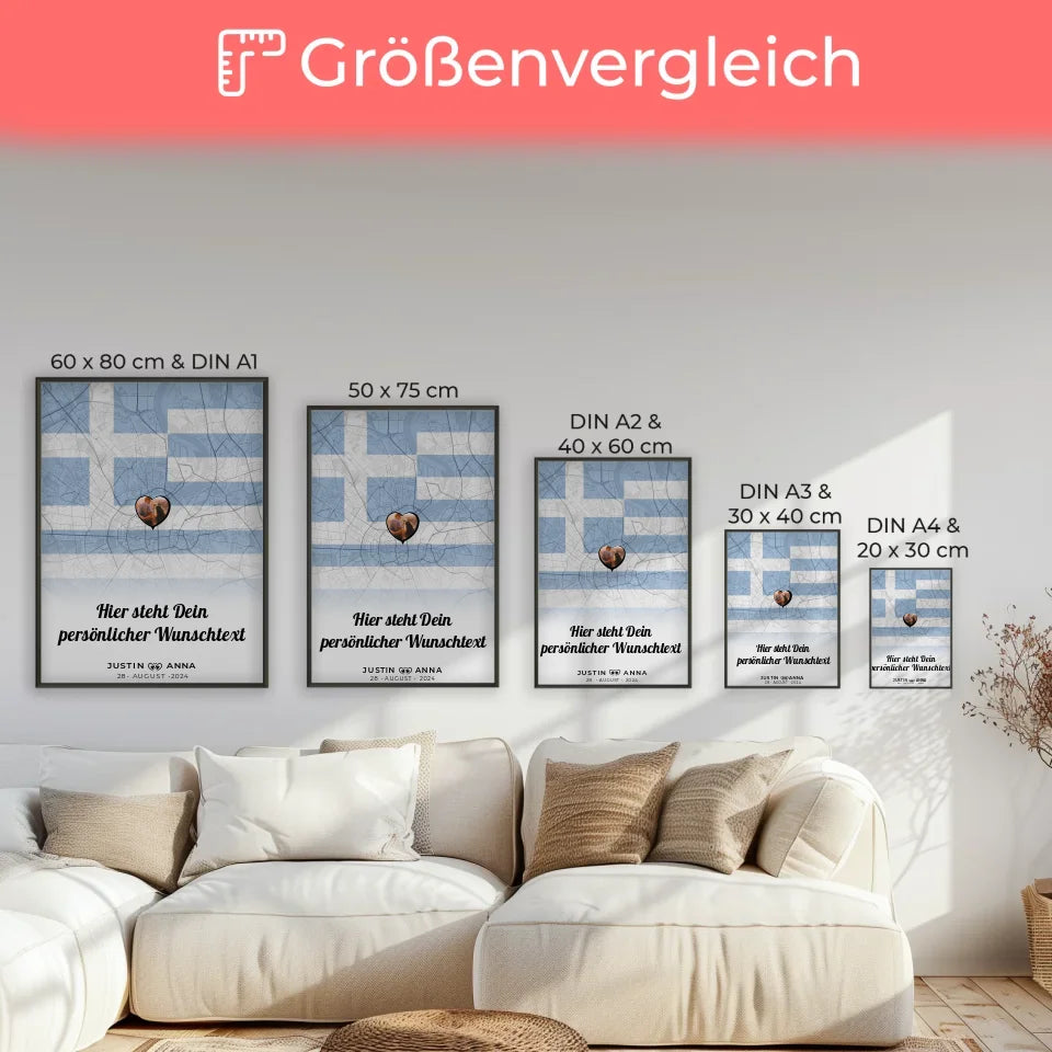 Personalisiertes Poster für Paare Stadtkarte Foto Griechenland Wunschtext