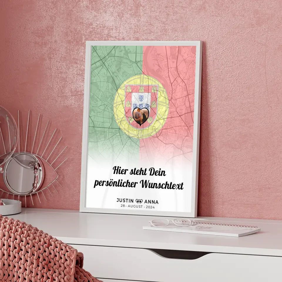 Personalisiertes Poster für Paare Stadtkarte Foto Portugal eigener Wunschtext