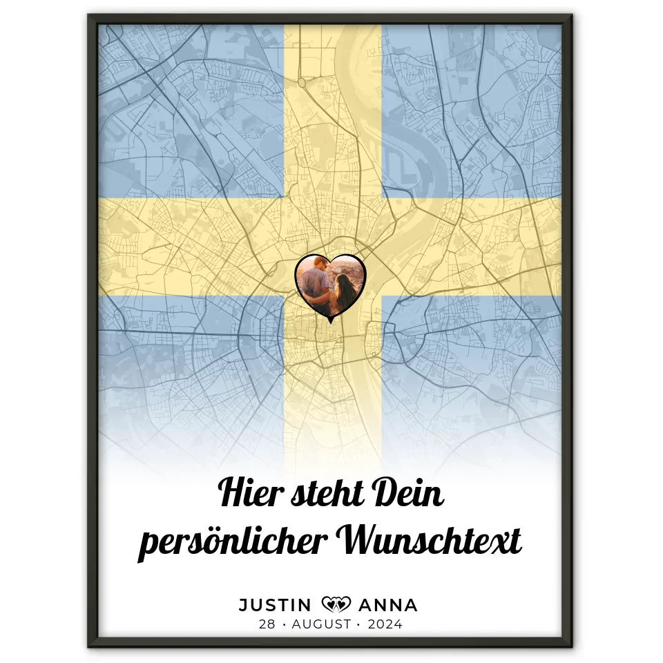 Personalisiert Poster Paare Stadtkarte Foto Schweden eigener Wunschtext