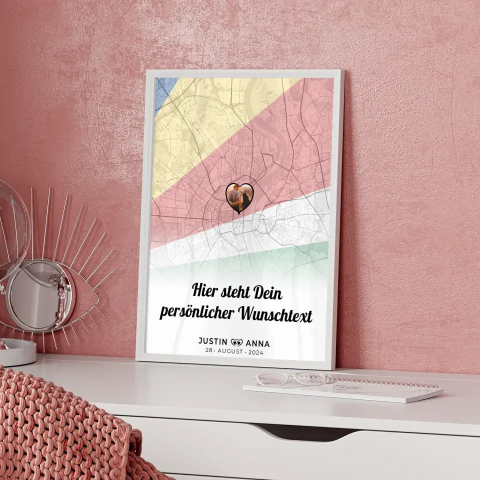 Personalisiertes Poster für Paare Stadtkarte Seychellen mit Foto und Wunschtext