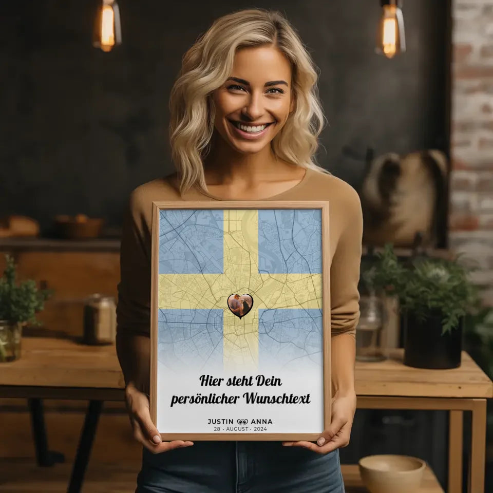 Personalisiert Poster Paare Stadtkarte Foto Schweden eigener Wunschtext