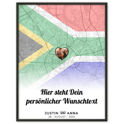 Personalisiertes Poster für Paare Stadtkarte Südafrika mit eigenem Wunschtext