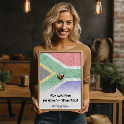 Personalisiertes Poster für Paare Stadtkarte Südafrika mit eigenem Wunschtext