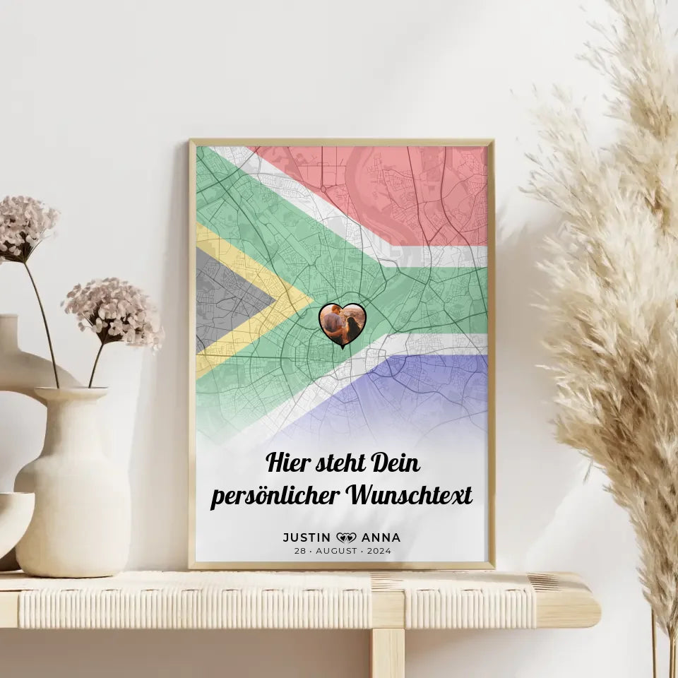 Personalisiertes Poster für Paare Stadtkarte Südafrika mit eigenem Wunschtext