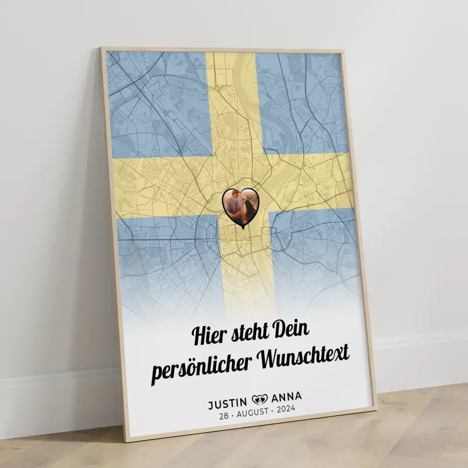 Personalisiert Poster Paare Stadtkarte Foto Schweden eigener Wunschtext