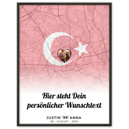 Personalisiertes Poster für Paare mit Stadtkarte und Foto aus der Türkei