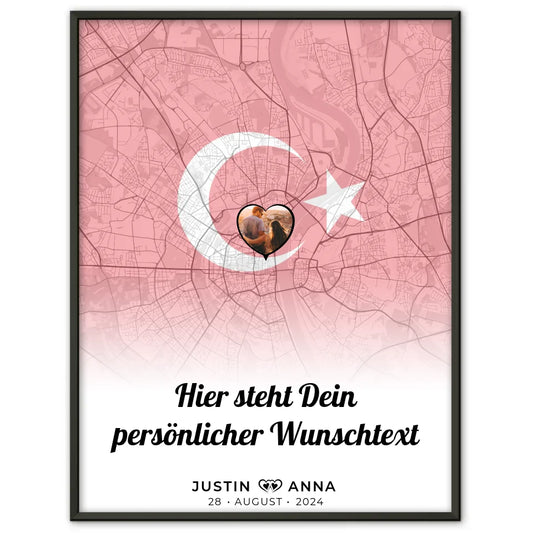 Personalisiertes Poster für Paare mit Stadtkarte und Foto aus der Türkei