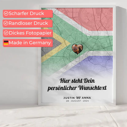 Personalisiertes Poster für Paare Stadtkarte Südafrika mit eigenem Wunschtext