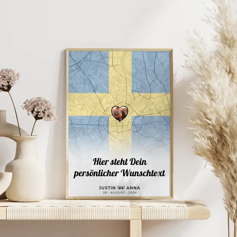 Personalisiert Poster Paare Stadtkarte Foto Schweden eigener Wunschtext