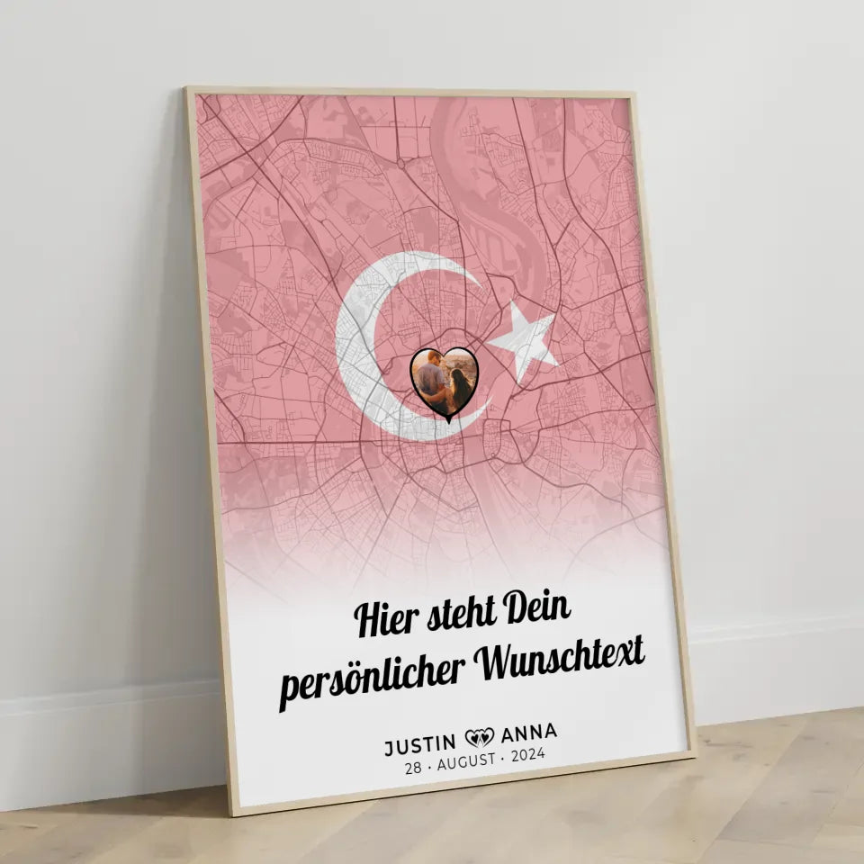 Personalisiertes Poster für Paare mit Stadtkarte und Foto aus der Türkei