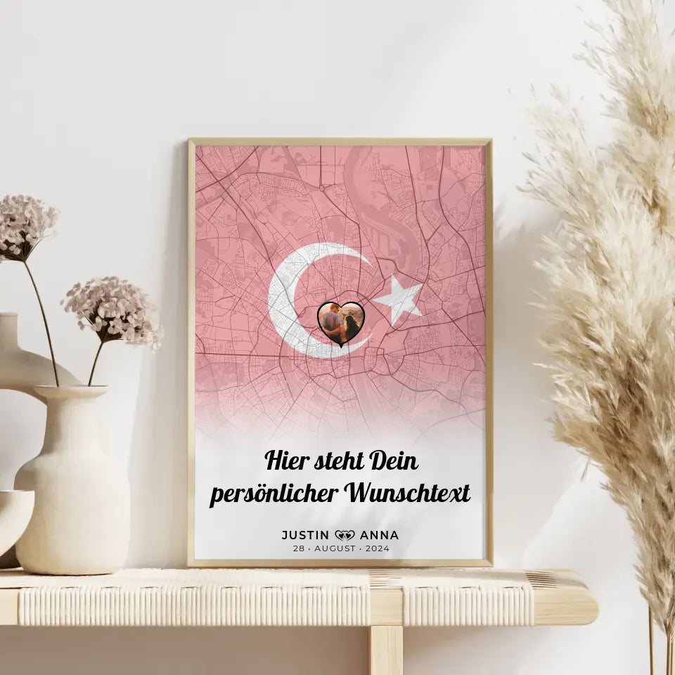 Personalisiertes Poster für Paare mit Stadtkarte und Foto aus der Türkei