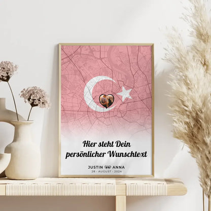 Personalisiertes Poster für Paare mit Stadtkarte und Foto aus der Türkei