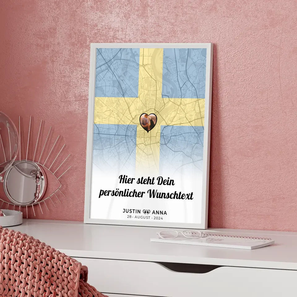 Personalisiert Poster Paare Stadtkarte Foto Schweden eigener Wunschtext