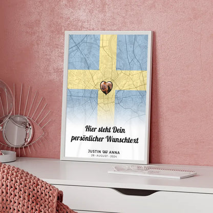 Personalisiert Poster Paare Stadtkarte Foto Schweden eigener Wunschtext