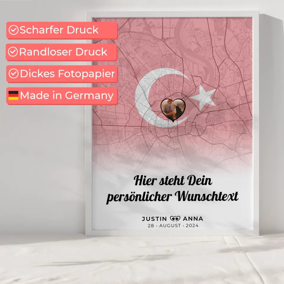 Personalisiertes Poster für Paare mit Stadtkarte und Foto aus der Türkei