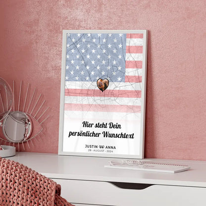 Personalisiertes Poster Stadtkarte USA für Paare mit eigenem Wunschtext