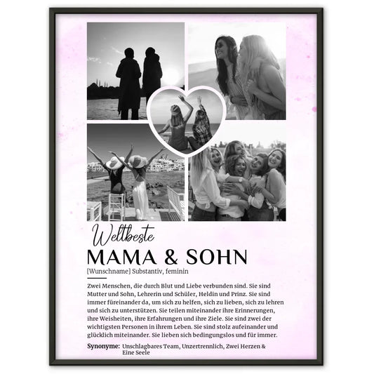 Personalisiertes Poster Definition Mama & Sohn 5 Fotos Black & White