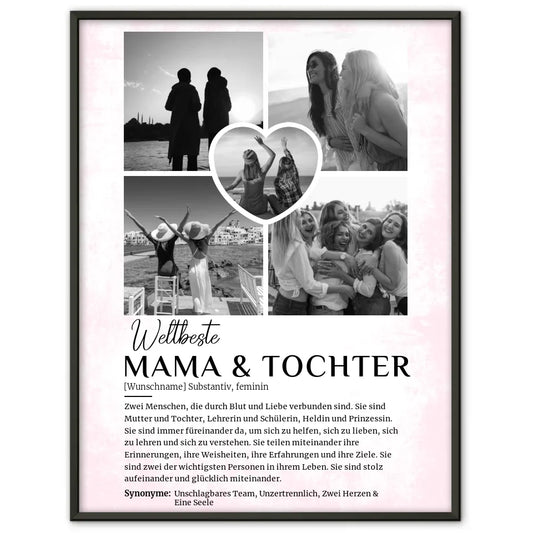 Personalisiert Poster Definition Mama & Tochter 5 Fotos Schwarz Weiß mit Name