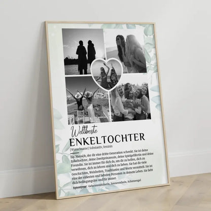 Personalisiertes Poster Definition Enkeltochter 5 Fotos Schwarz Weiß Eukalyptus Stil