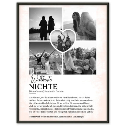 Personalisiertes Poster Definition Nichte 5 Fotos Black & White