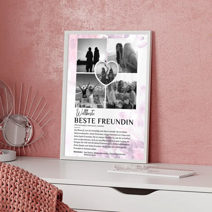 Personalisiertes Poster Definition Beste Freundin 5 Fotos Schwarz Weiß mit Name Pink Rosa Floral