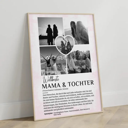 Personalisiert Poster Definition Mama & Tochter 5 Fotos Schwarz Weiß mit Name